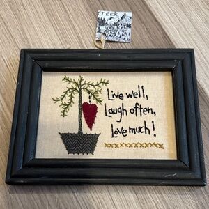 Framed Embroidered Wall Art with Heart Design